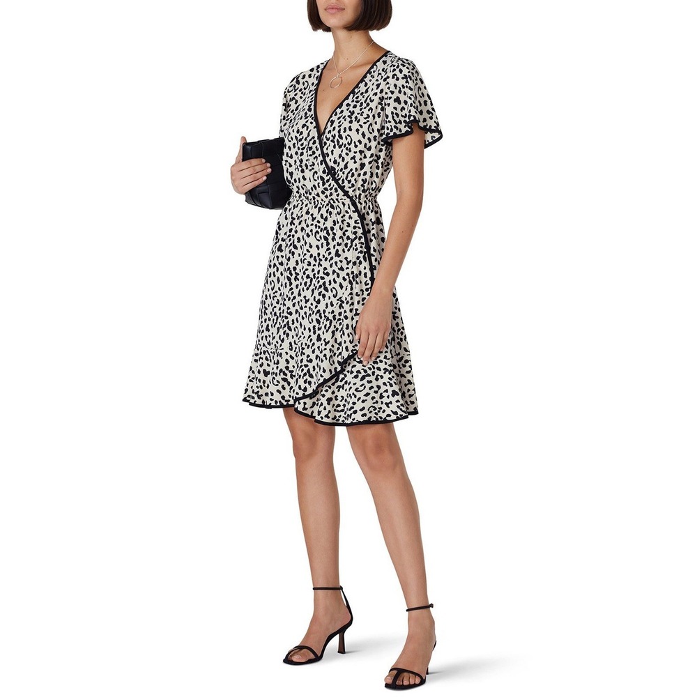 Slate & Willow Wrap Dress Leopard Print Flutter Sleeve Black Trim Size S